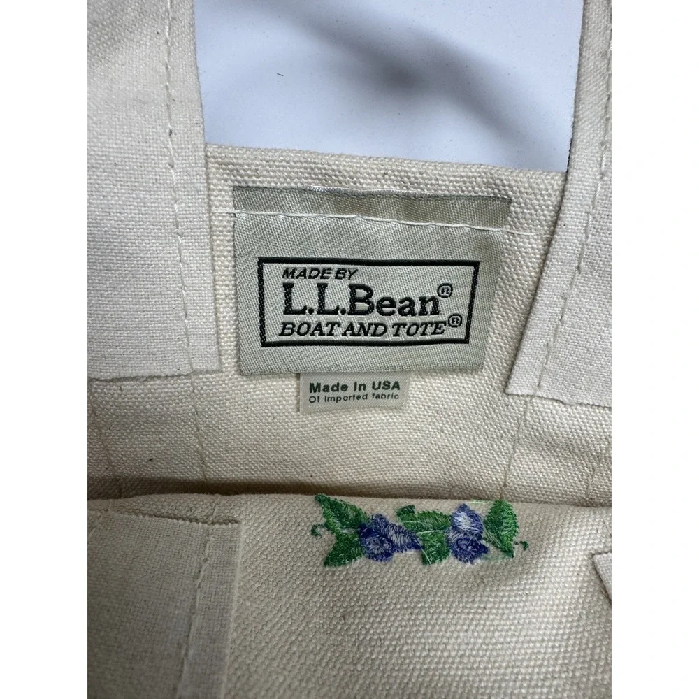 Rare‎ Vintage L.L.Bean Mini BOAT AND TOTE Blueberries Canvas Bag USA White Blue